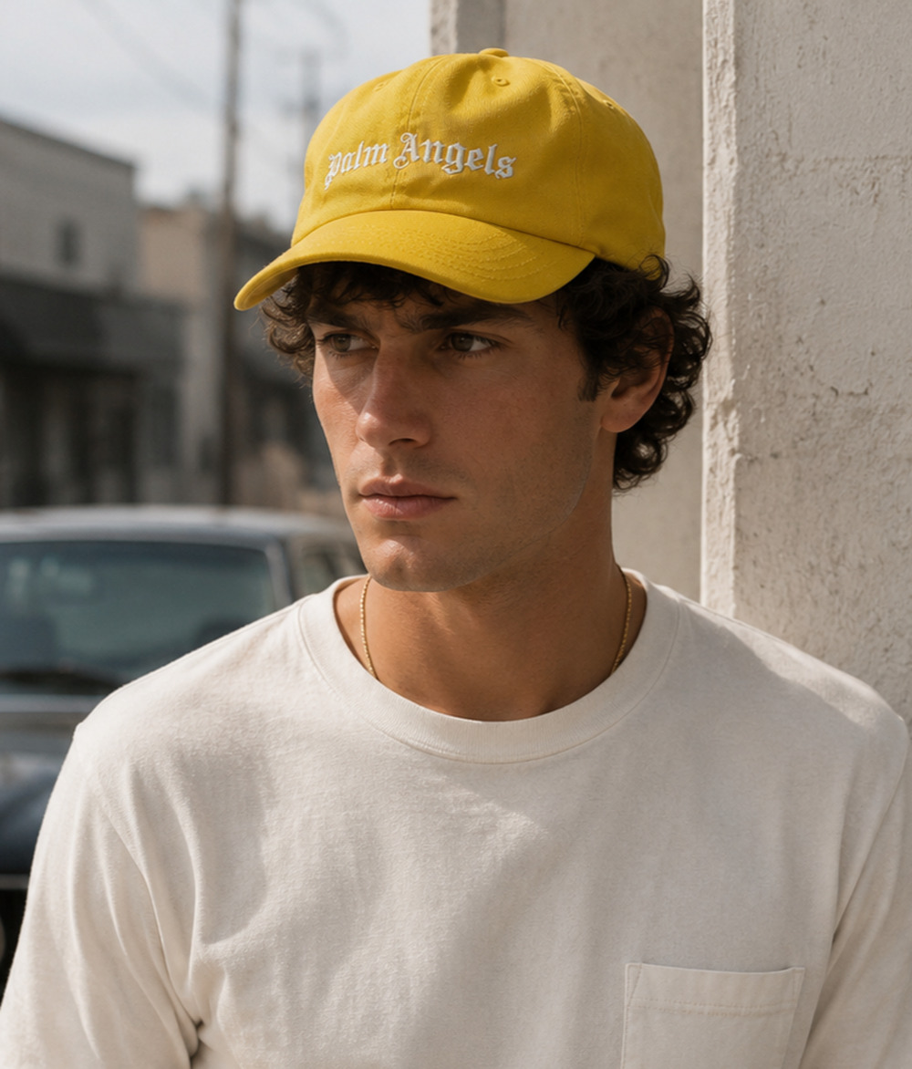 Palm Angels Yellow Logo Hat Cap Embroidered Streetwear Designer Baseball Cap